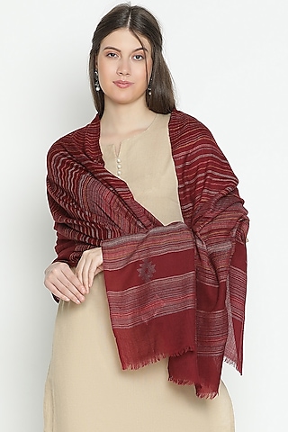 Dark Maroon Wool Shawl by Shingora