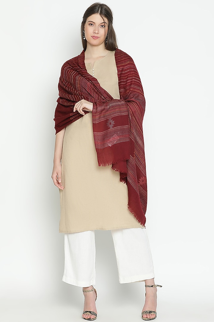 Dark Maroon Wool Shawl by Shingora at Pernia's Pop Up Shop