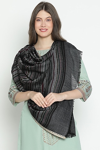 Black Wool & Lurex Shawl by Shingora
