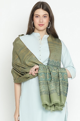 Mehandi Wool & Lurex Shawl by Shingora
