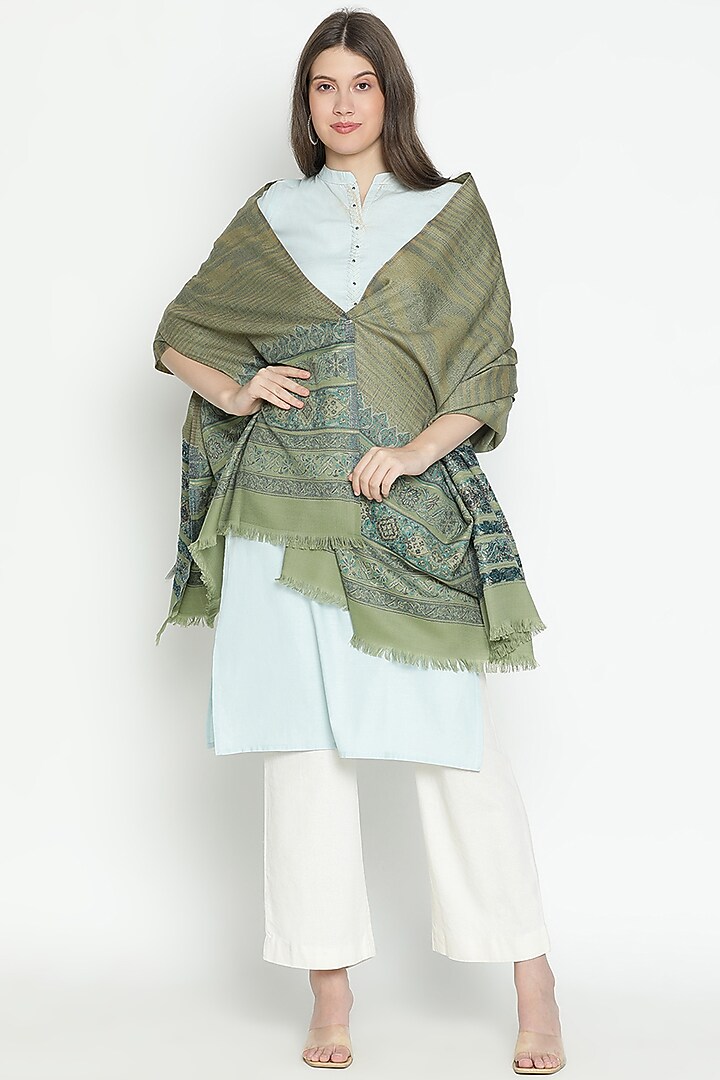 Mehandi Wool & Lurex Shawl by Shingora at Pernia's Pop Up Shop