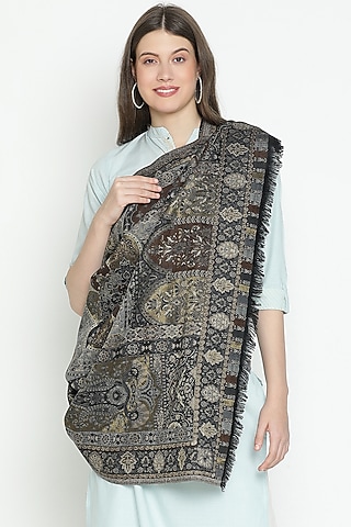 Black Wool & Lurex Shawl by Shingora