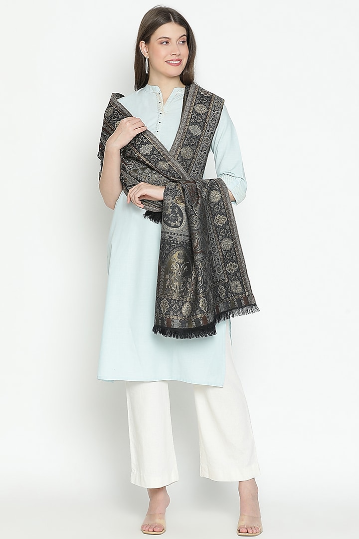 Black Wool & Lurex Shawl by Shingora at Pernia's Pop Up Shop