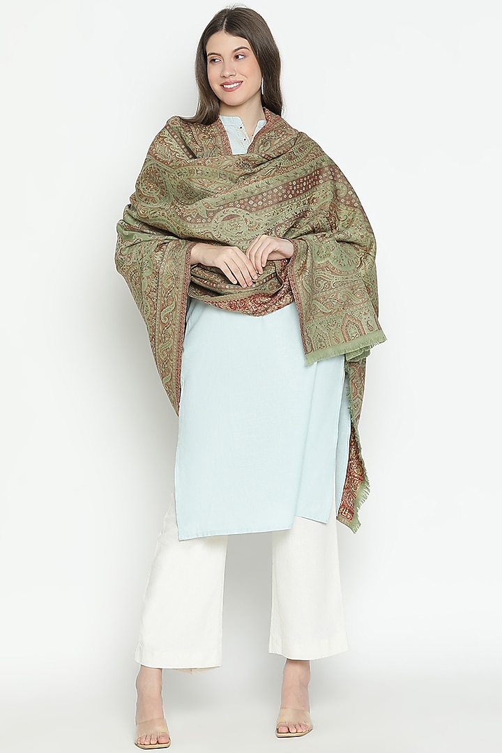 Mehandi Wool & Lurex Shawl by Shingora at Pernia's Pop Up Shop
