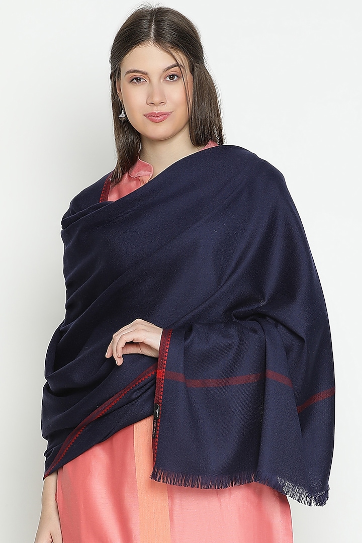 Navy Wool Shawl by Shingora at Pernia's Pop Up Shop