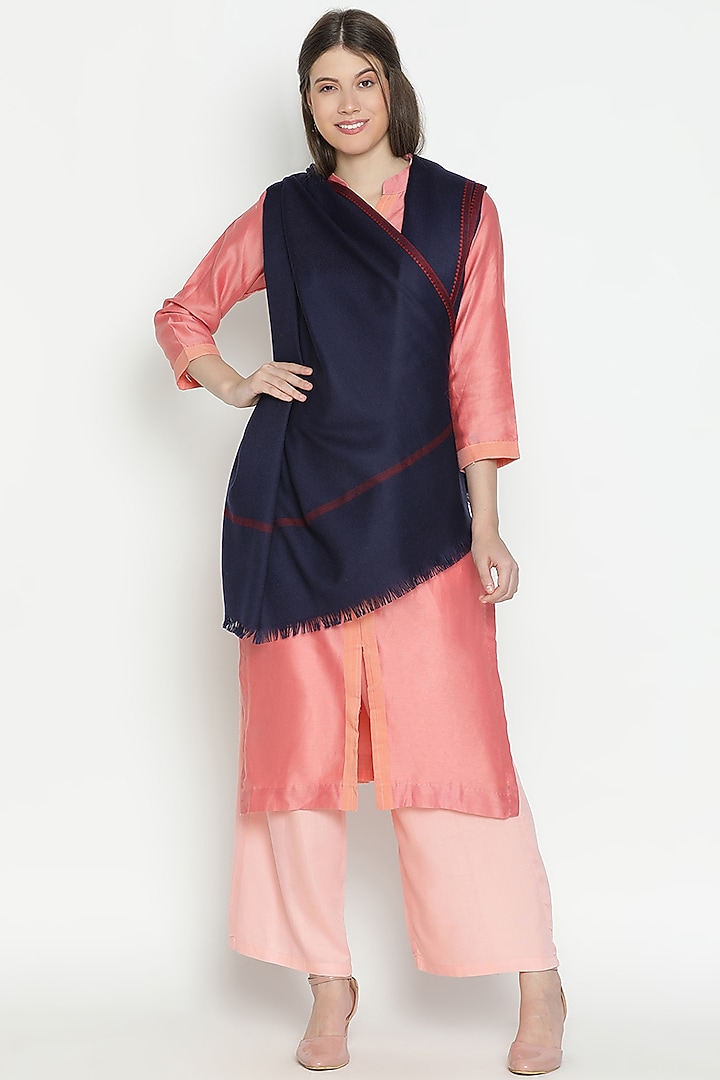 Navy Wool Shawl by Shingora at Pernia's Pop Up Shop