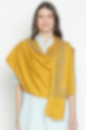 Mustard Wool Swarovski Embroidered Shawl by Shingora at Pernia's Pop Up Shop