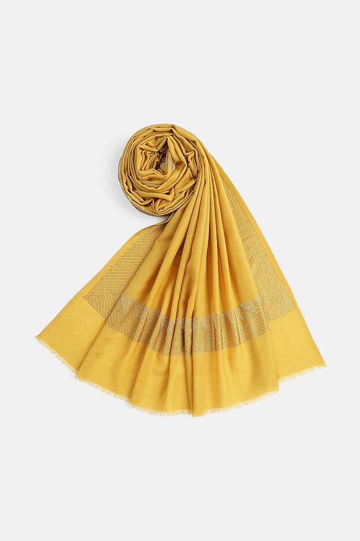 Mustard Wool Swarovski Embroidered Shawl by Shingora at Pernia's Pop Up Shop