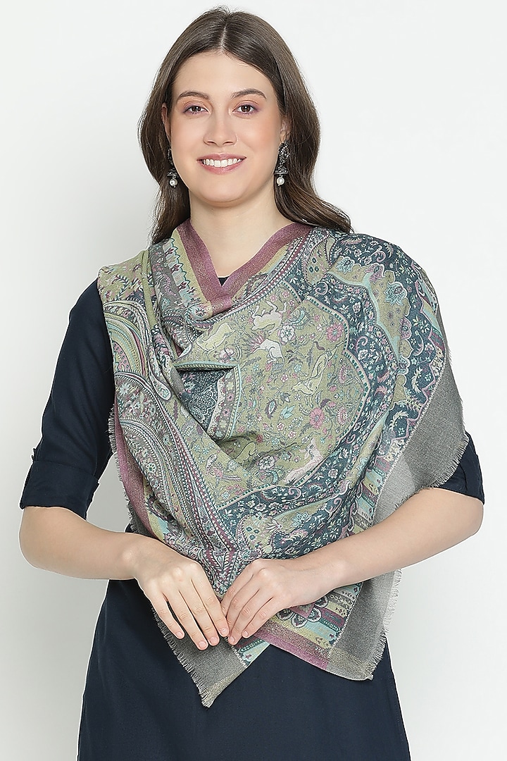 Mehandi Wool & Lurex Printed Stole by Shingora at Pernia's Pop Up Shop