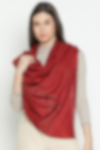 Red Wool Swarovski Embroidered Stole by Shingora at Pernia's Pop Up Shop