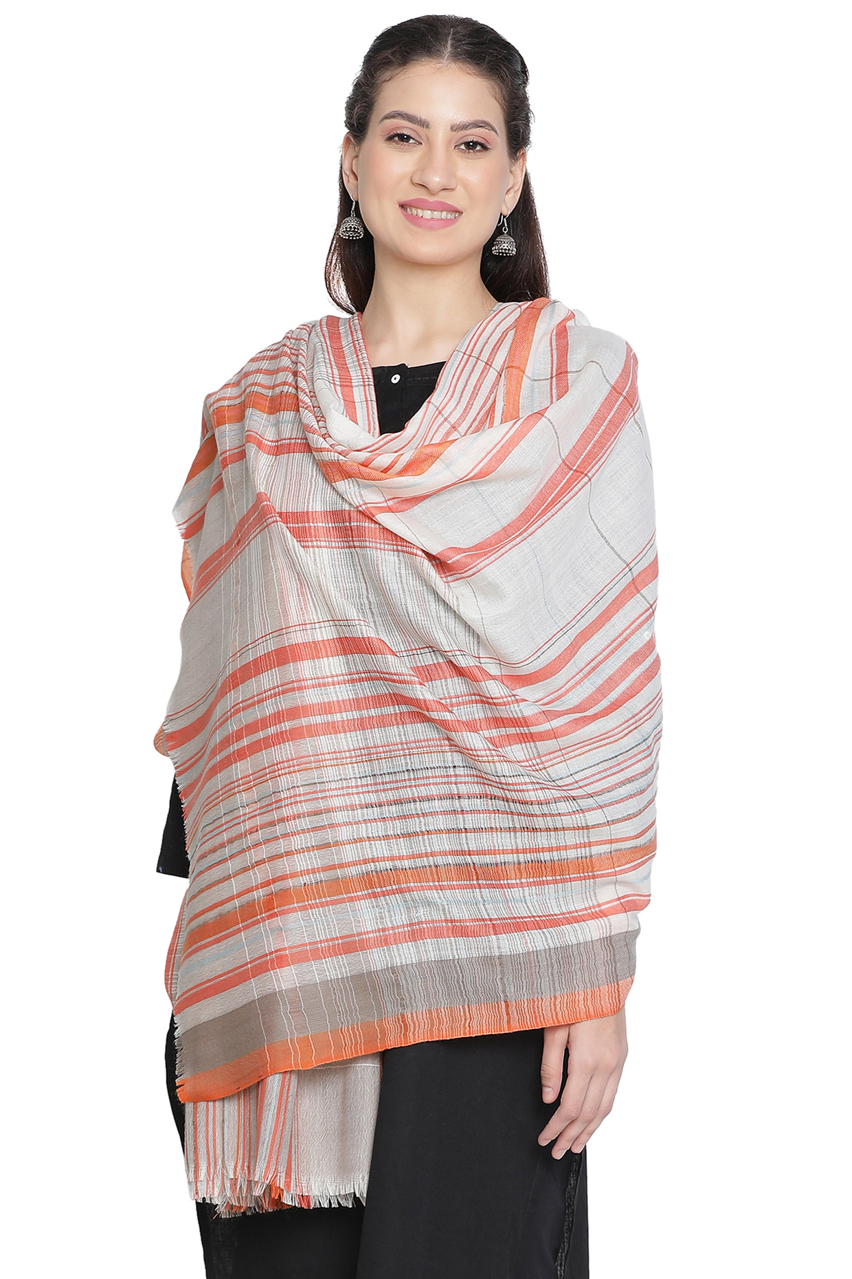 Beige Metallic Wool Dobby Shawl by Shingora at Pernia's Pop Up Shop