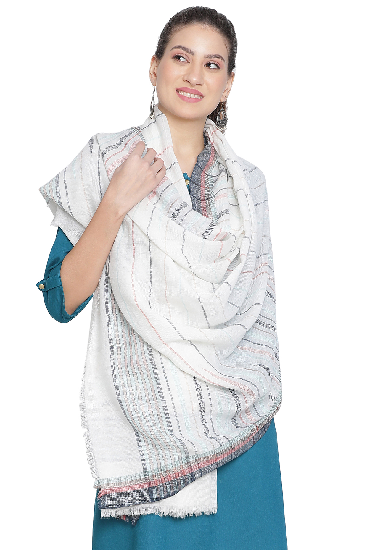 Beige Metallic Wool Dobby Shawl by Shingora at Pernia's Pop Up Shop