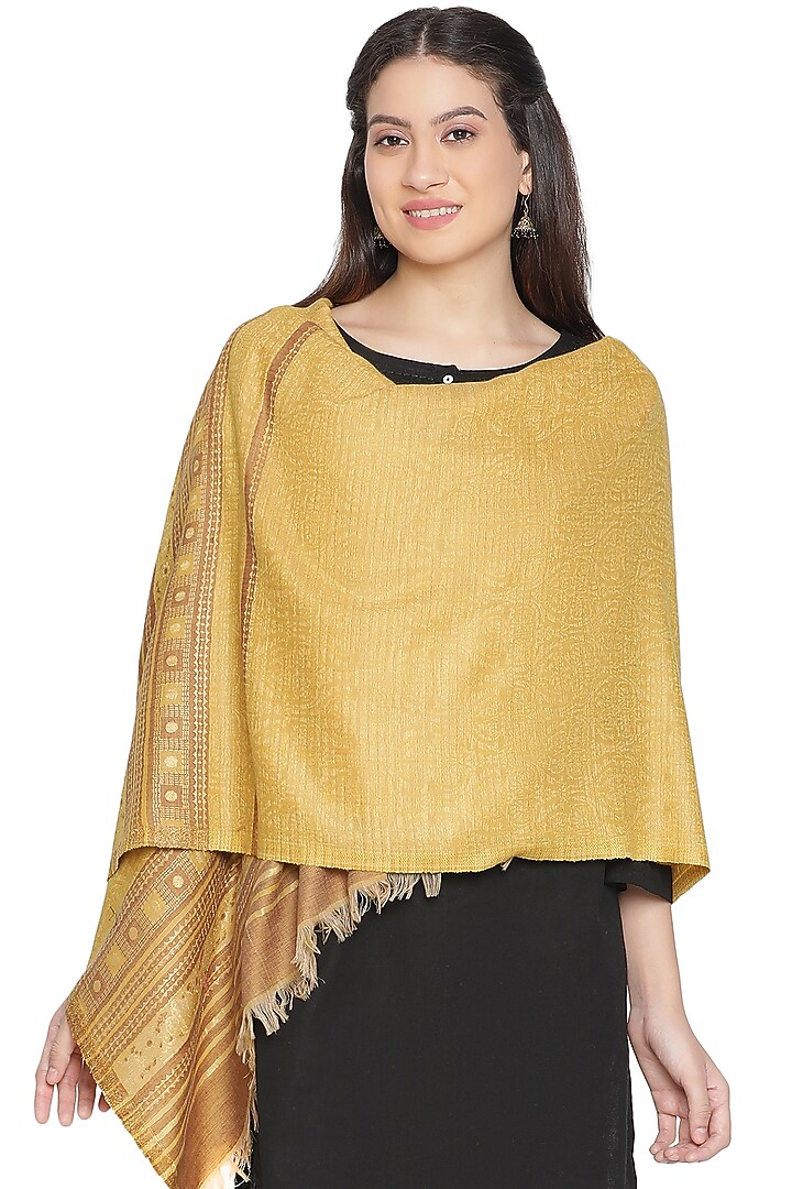 Yellow Wool Lurex Jacquard Shawl by Shingora at Pernia's Pop Up Shop