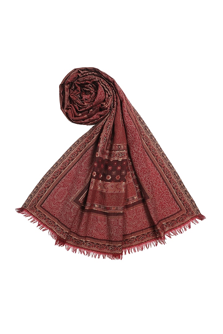 Maroon Wool Metallic Jacquard Shawl by Shingora at Pernia's Pop Up Shop