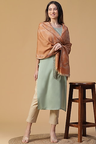 Red Wool Lurex Jacquard Shawl by Shingora