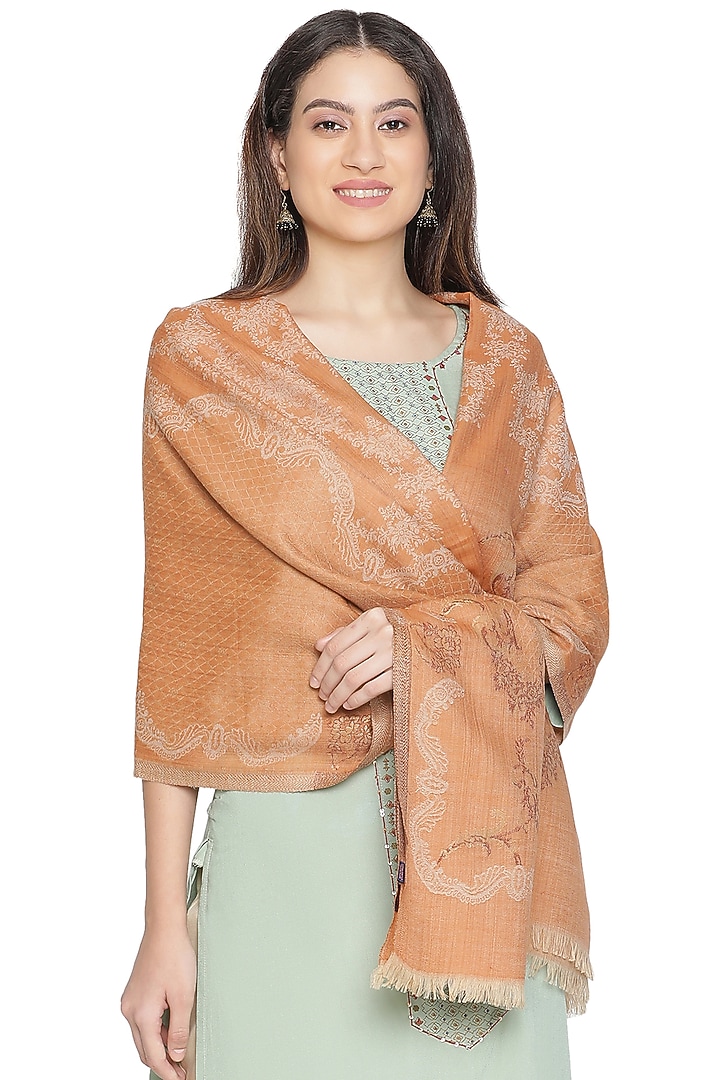 Red Wool Lurex Jacquard Shawl by Shingora at Pernia's Pop Up Shop