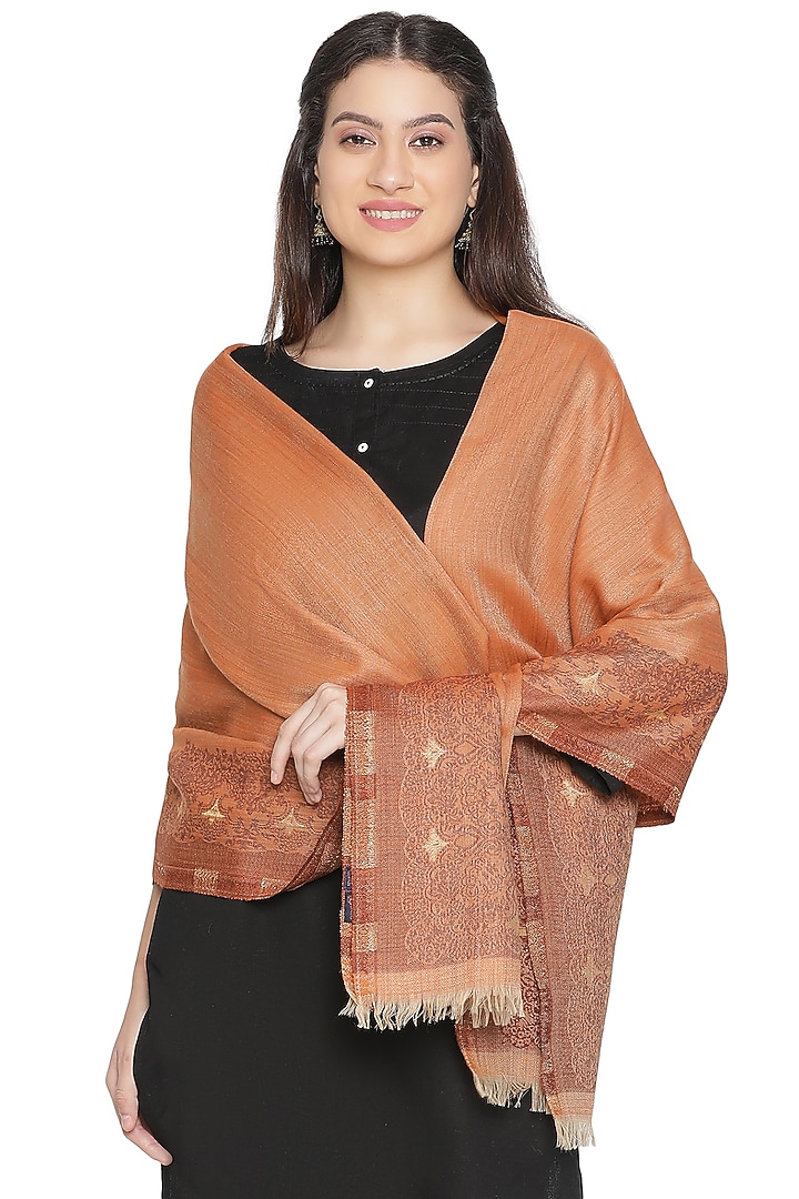 Red Pure Wool Jacquard Shawl by Shingora at Pernia's Pop Up Shop