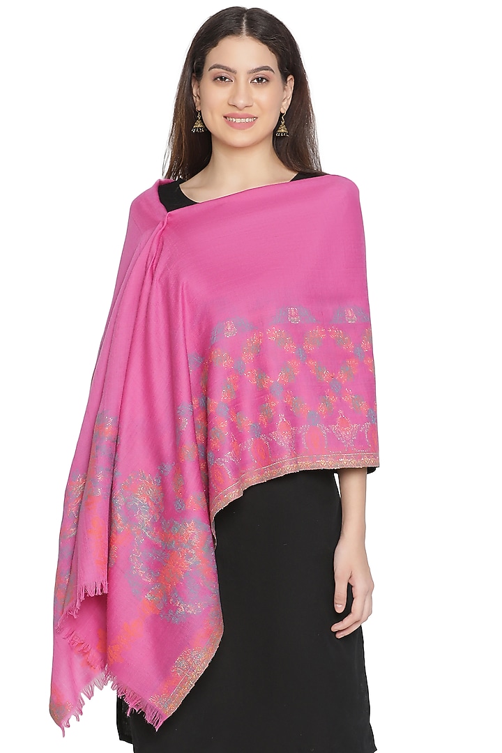Pink Viscose Lurex Jacquard Shawl by Shingora at Pernia's Pop Up Shop
