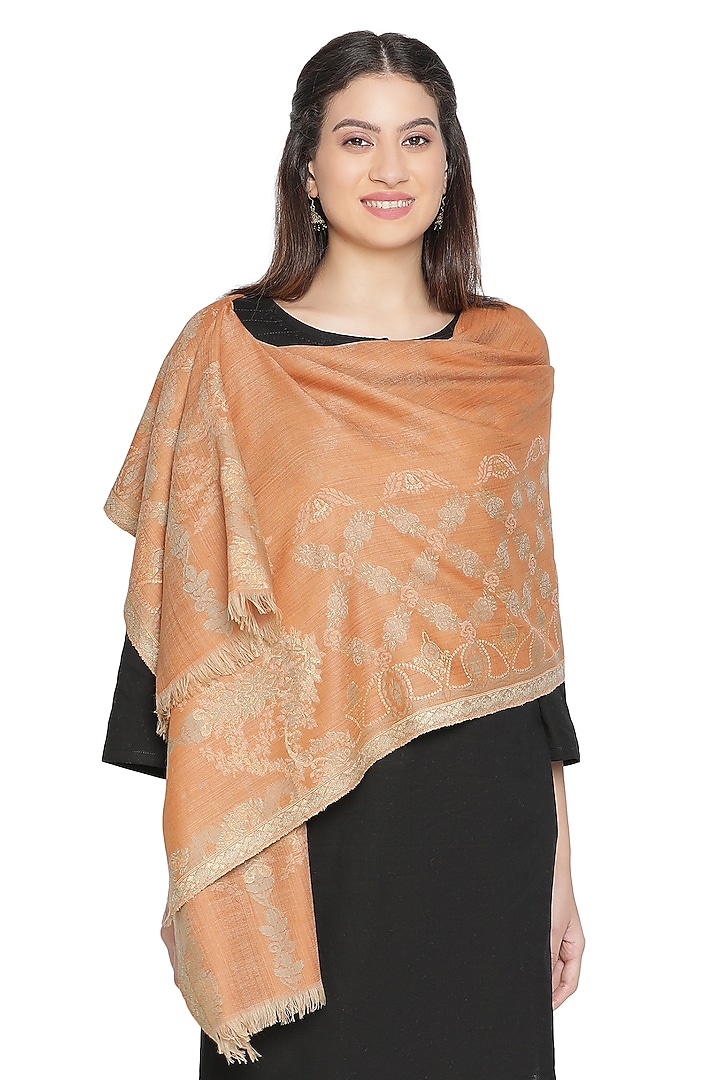 Red Viscose Lurex Metallic Jacquard Shawl by Shingora at Pernia's Pop Up Shop