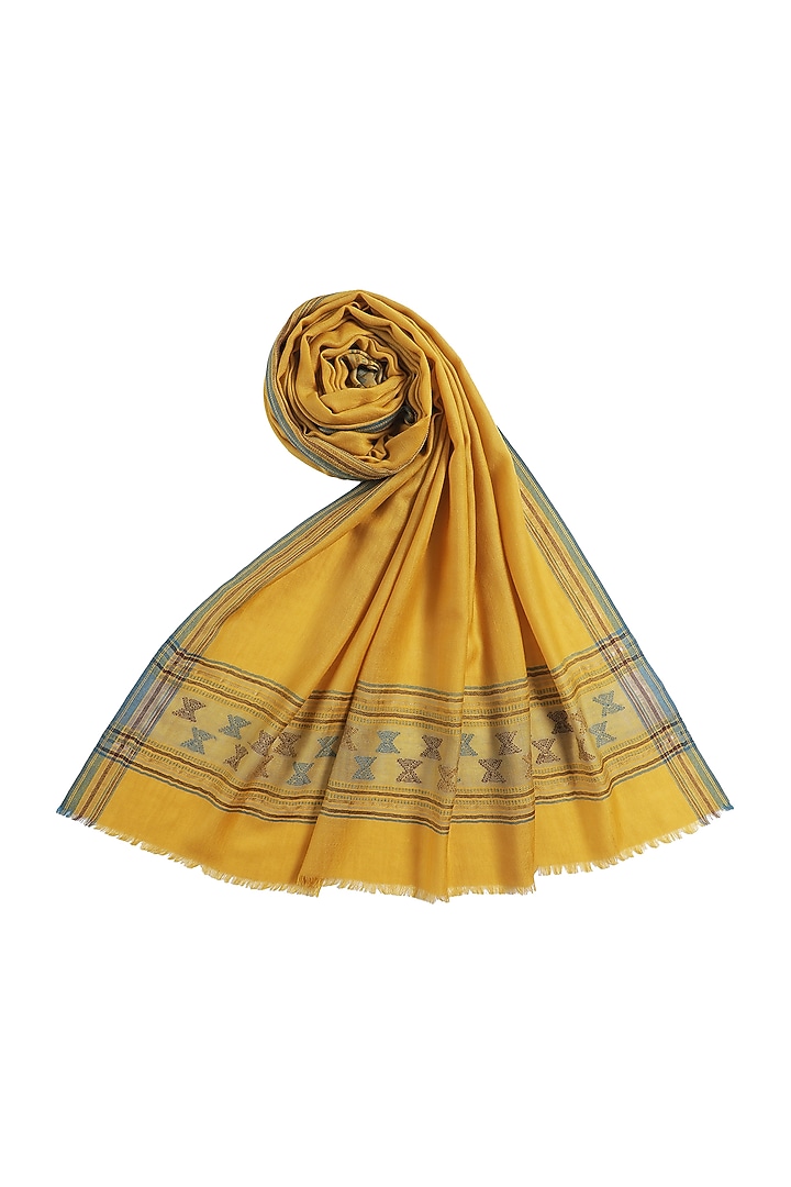 Yellow Metallic Wool Dobby Shawl by Shingora at Pernia's Pop Up Shop