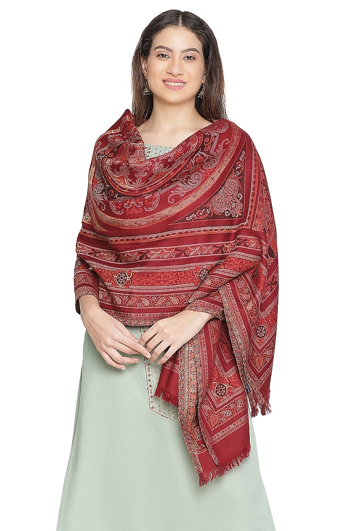 Maroon Wool Lurex Kani Shawl by Shingora at Pernia's Pop Up Shop