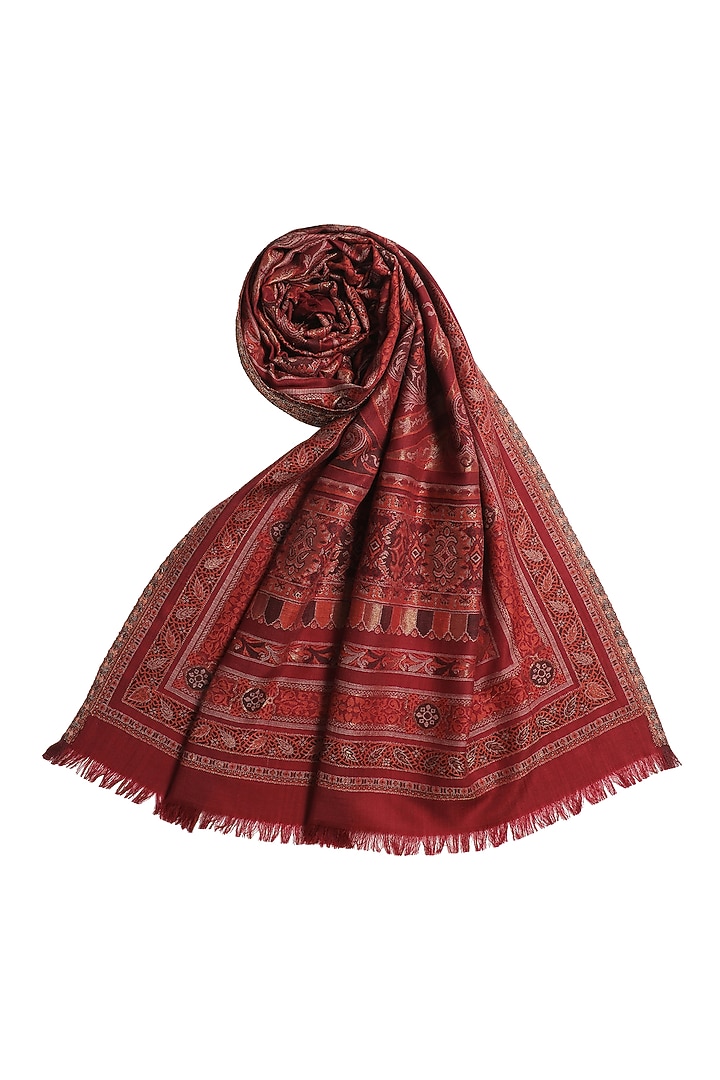 Maroon Wool Lurex Kani Shawl by Shingora at Pernia's Pop Up Shop