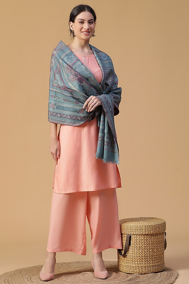 Blue Wool Lurex Kani Shawl by Shingora