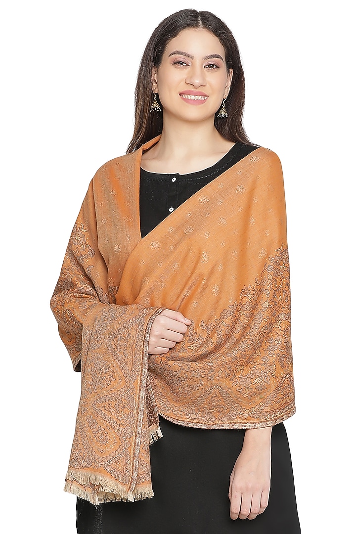 Red Wool Lurex Metallic Kani Shawl by Shingora at Pernia's Pop Up Shop