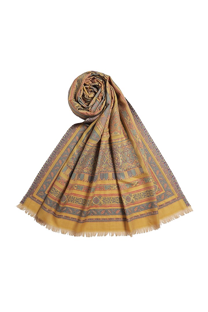 Yellow Metallic Wool Handcrafted Shawl by Shingora at Pernia's Pop Up Shop