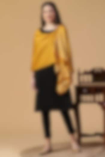 Yellow Wool Lurex Dobby Shawl by Shingora