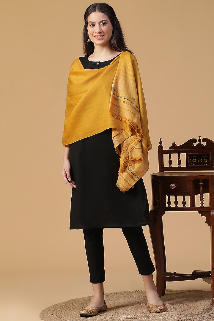 Yellow Wool Lurex Dobby Shawl by Shingora at Pernia's Pop Up Shop