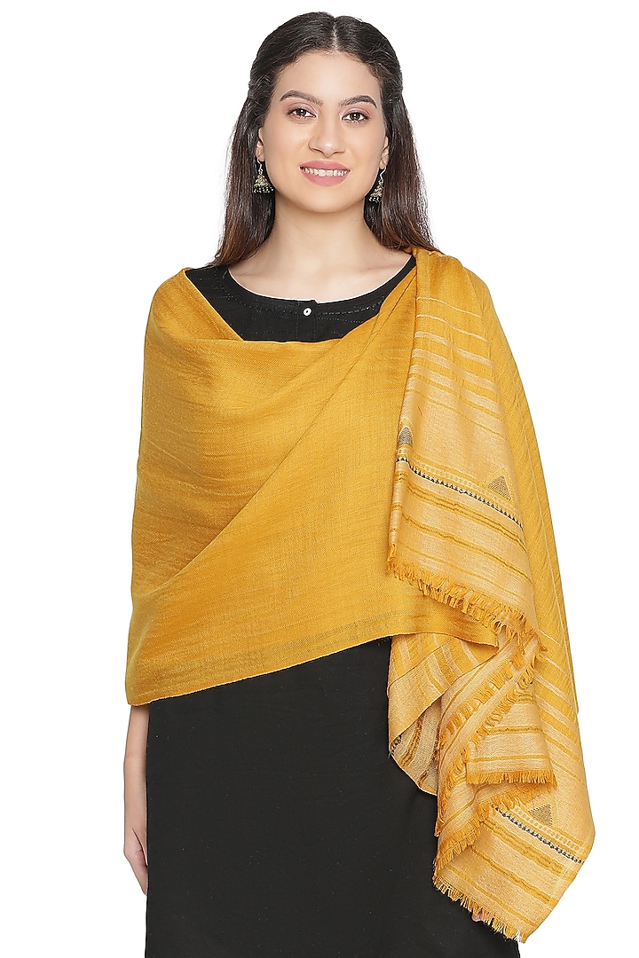 Yellow Wool Lurex Dobby Shawl by Shingora at Pernia's Pop Up Shop
