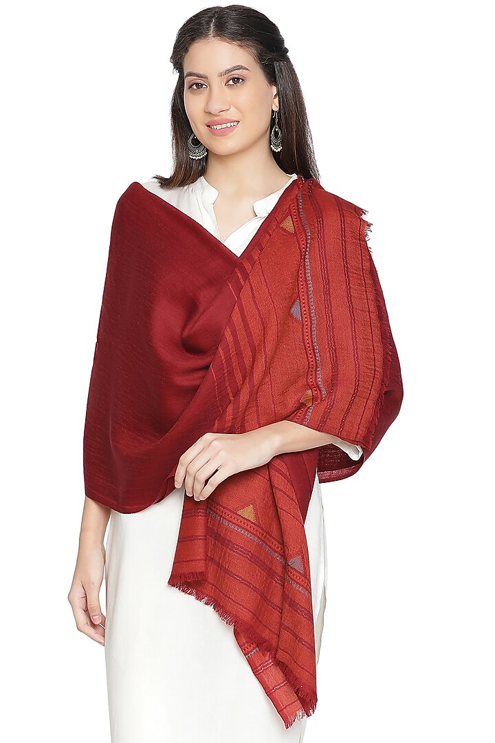 Maroon Wool Lurex Dobby Shawl by Shingora at Pernia's Pop Up Shop