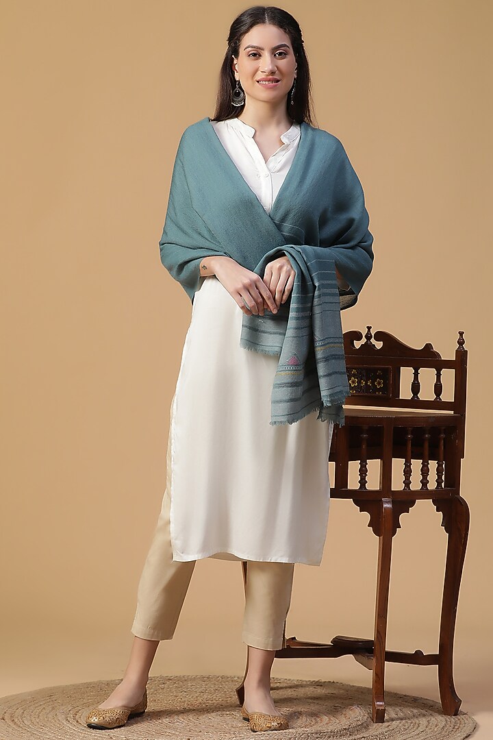 Blue Wool Lurex Dobby Shawl by Shingora at Pernia's Pop Up Shop