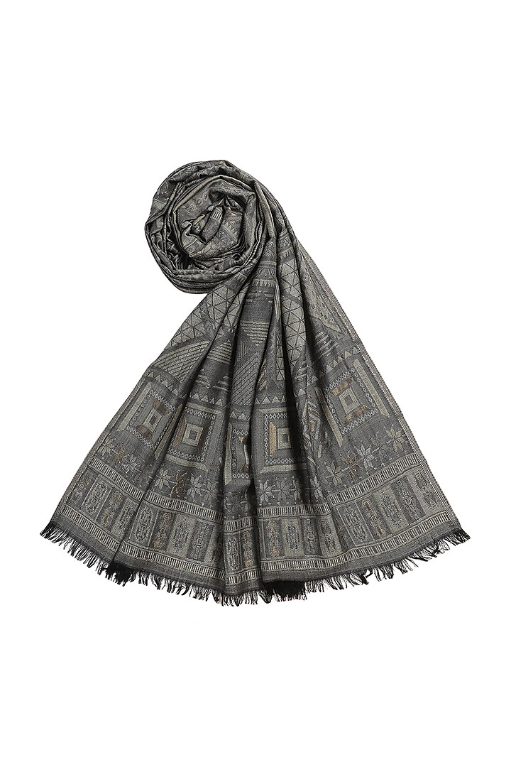 Grey Wool Lurex Jacquard Shawl by Shingora at Pernia's Pop Up Shop