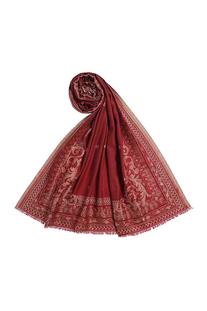 Maroon Wool Lurex Jacquard Shawl by Shingora at Pernia's Pop Up Shop