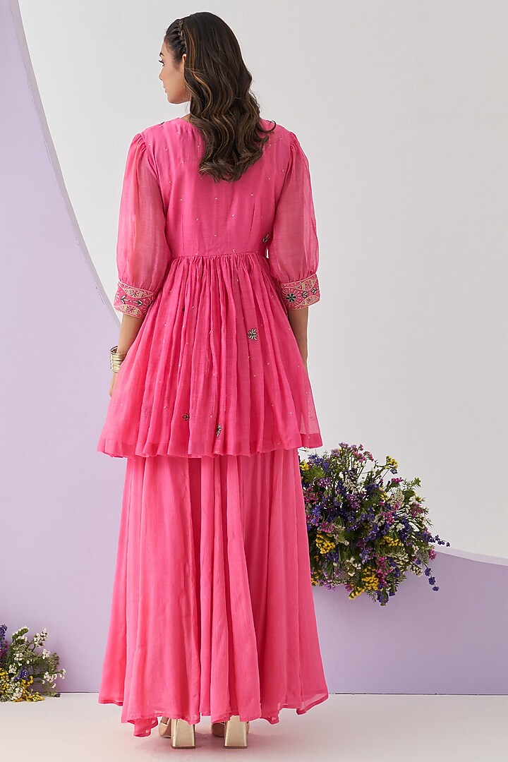Pink Chinon Chiffon Party Wear Sharara Set by Shipraa Grover at Pernia's Pop Up Shop