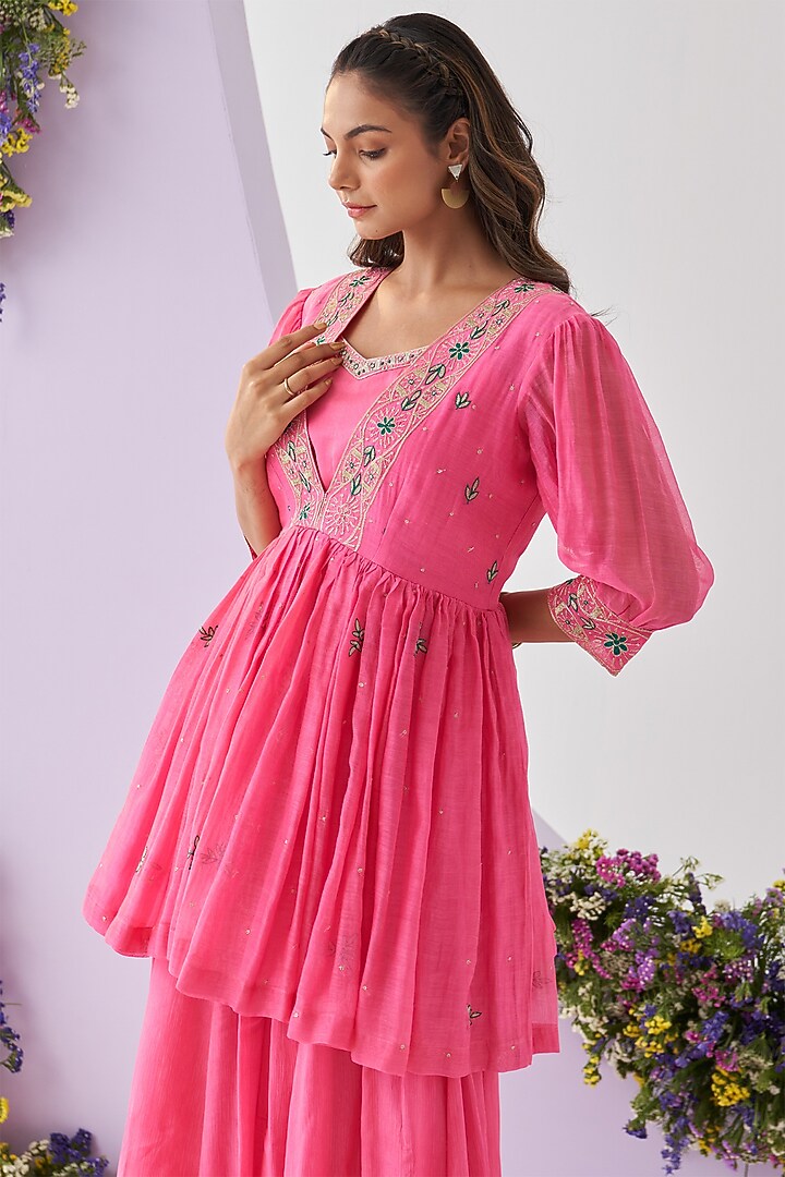 Pink Chinon Chiffon Party Wear Sharara Set by Shipraa Grover at Pernia's Pop Up Shop