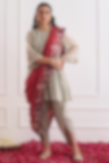 Pista Green Chanderi Hand Embroidered Kurta Set by Shipraa Grover at Pernia's Pop Up Shop