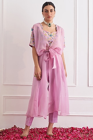 Lavender Organza Cape Set by Shipraa Grover