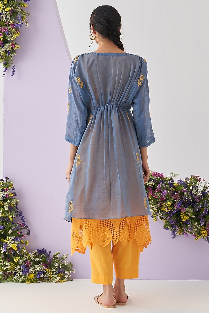 Yellow Mul Chanderi Embroidered Kurta Set by Shipraa Grover at Pernia's Pop Up Shop
