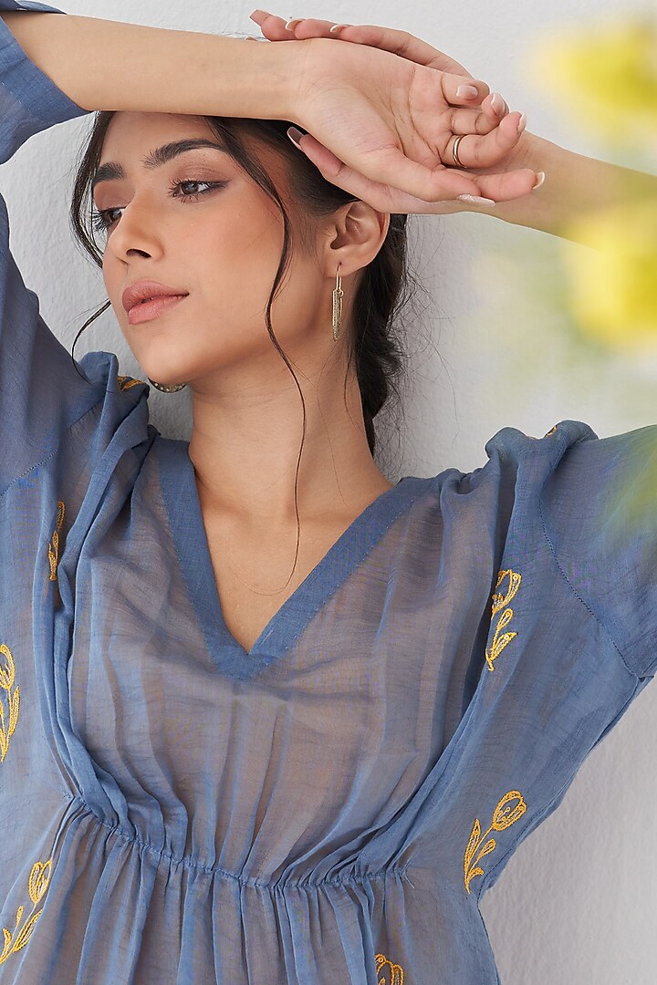 Yellow Mul Chanderi Embroidered Kurta Set by Shipraa Grover at Pernia's Pop Up Shop