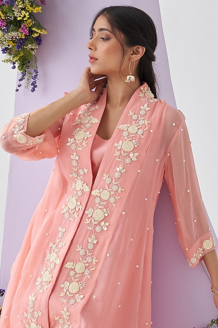 Pink Organza Embroidered Kurta Set by Shipraa Grover at Pernia's Pop Up Shop