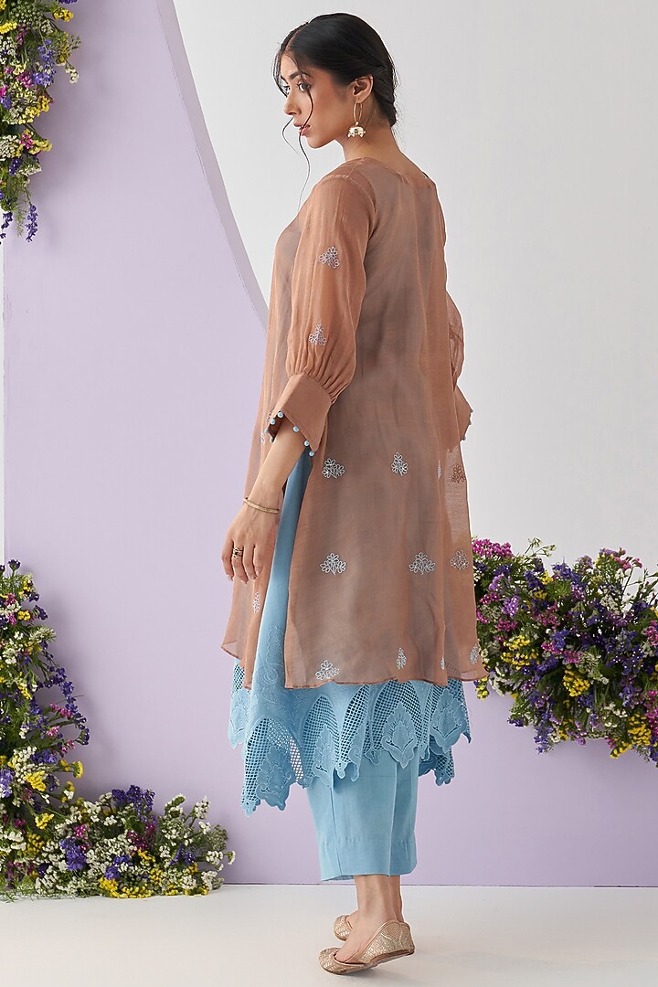 Brown Mul Chanderi Embroidered Kurta Set by Shipraa Grover at Pernia's Pop Up Shop
