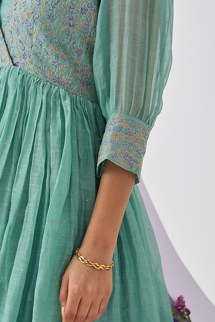 Turquoise Chinon Chiffon Sharara Set by Shipraa Grover at Pernia's Pop Up Shop