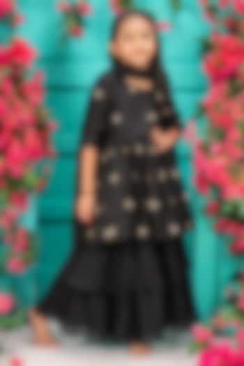 Black Chanderi Layered Gharara Set For Girls by SHRUTI JALAN at Pernia's Pop Up Shop