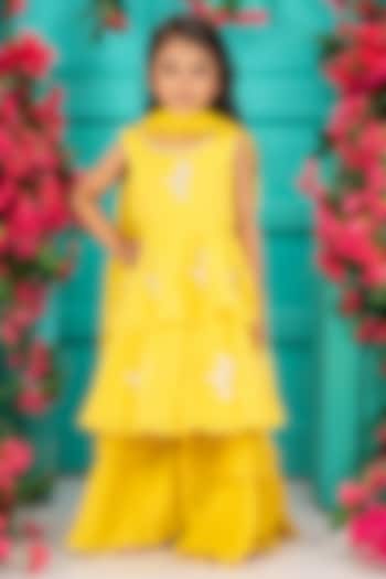Yellow Chanderi Layered Gharara Set For Girls by SHRUTI JALAN at Pernia's Pop Up Shop