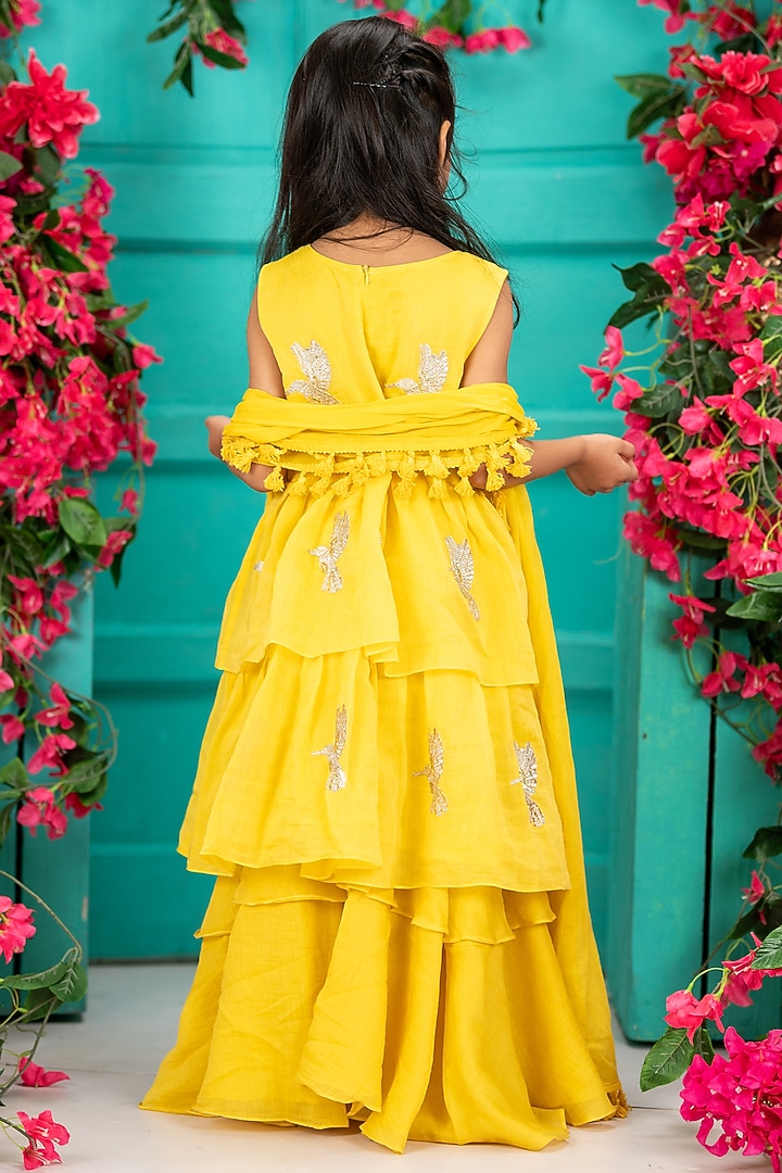 Yellow Chanderi Layered Gharara Set For Girls by SHRUTI JALAN at Pernia's Pop Up Shop