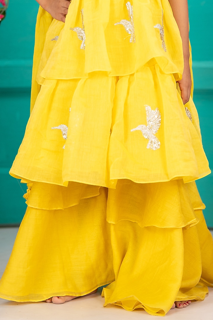Yellow Chanderi Layered Gharara Set For Girls by SHRUTI JALAN at Pernia's Pop Up Shop