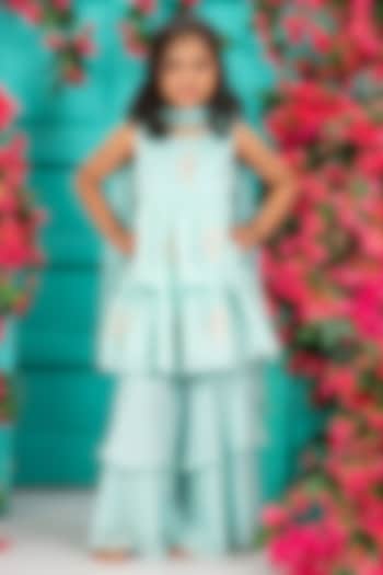 Blue Chanderi Layered Gharara Set For Girls by SHRUTI JALAN at Pernia's Pop Up Shop